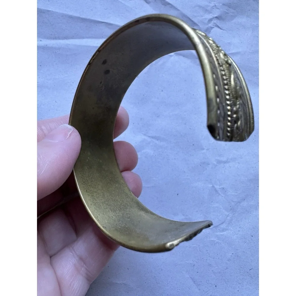 Vintage Brass Cuff  Bracelet bohemian or ethnic aesthetic embossed floral design